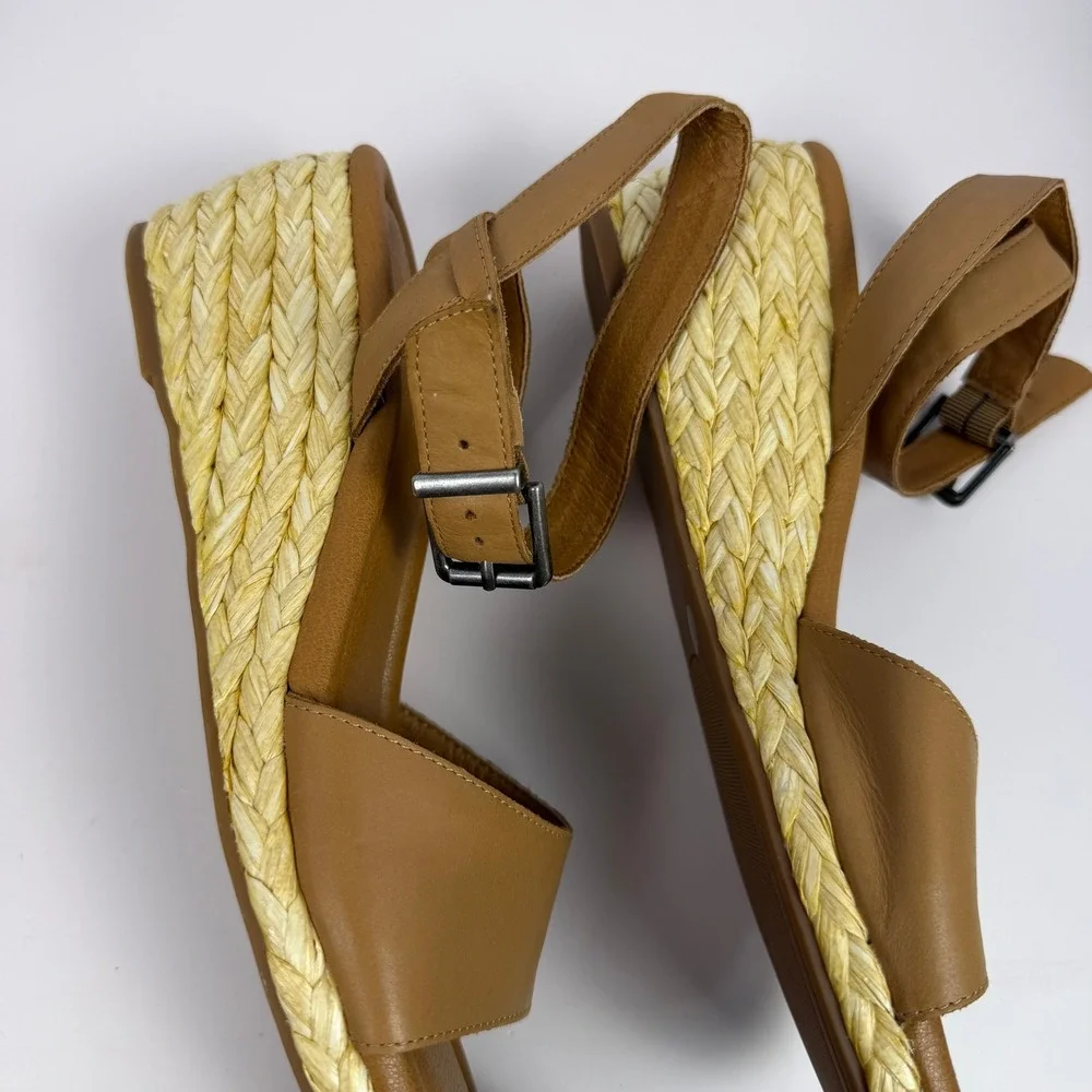 Lucky Brand Boho Minimalist Womens Espadrille Wedge Sandals Tan Leather